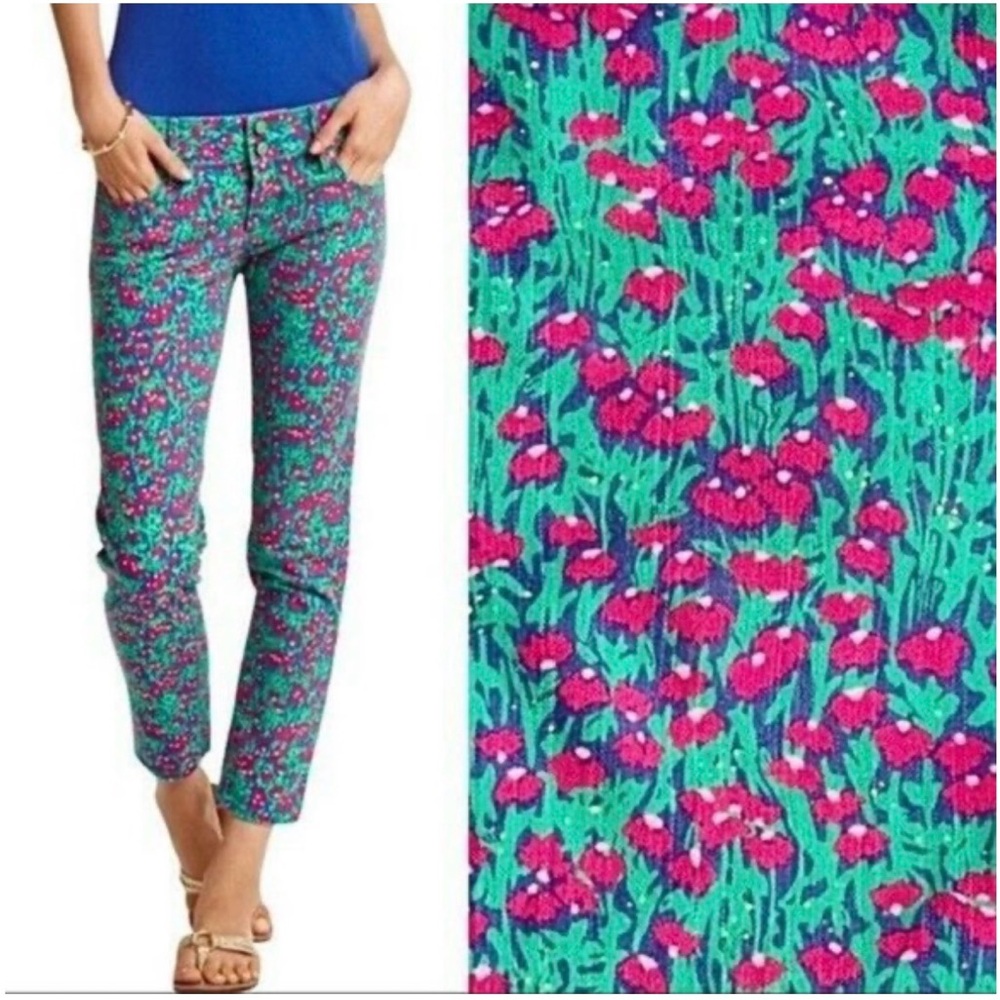 Lilly Pulitzer Women’s Pants Worth Skinny Mini Floral Cotton Size 4 NWOT Pink
